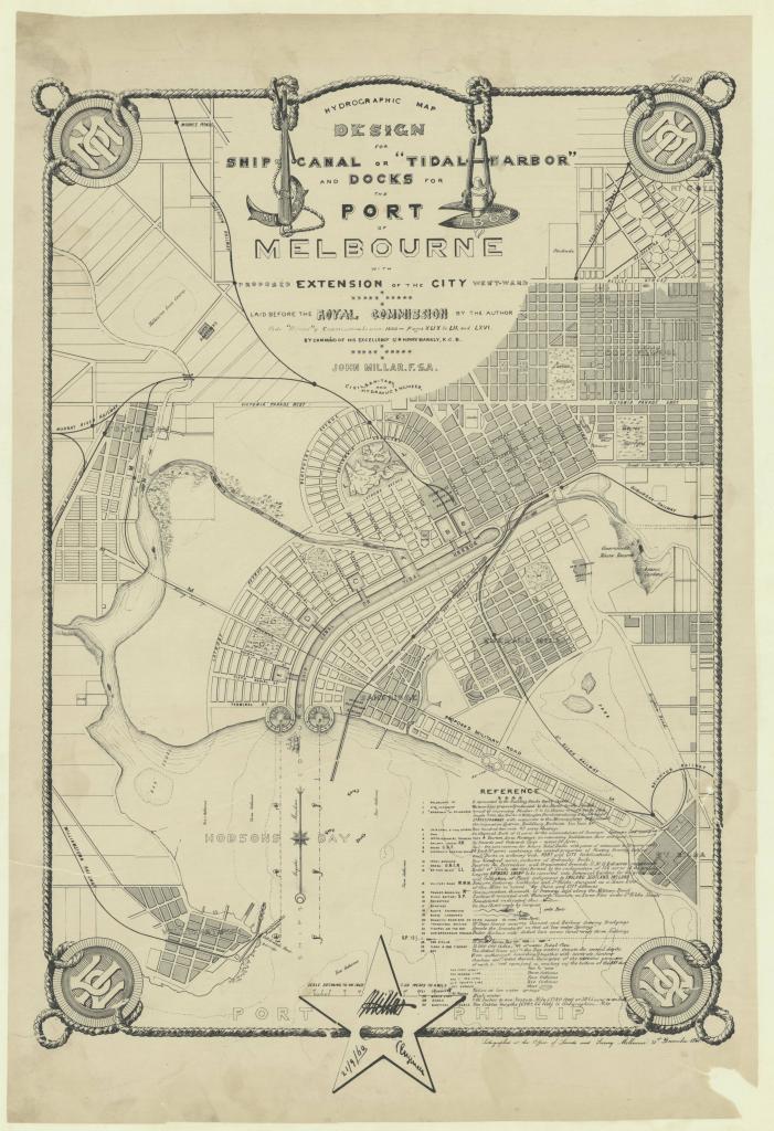 ure 6: John Millar’s elaborate and highly ornate proposal for a westward expansion of the city, including botanical gardens and lake, also featuring a direct channel to Hobson’s Bay, PROV, VPRS 8168/P2, MCS62; PORT OF MELBOURNE.