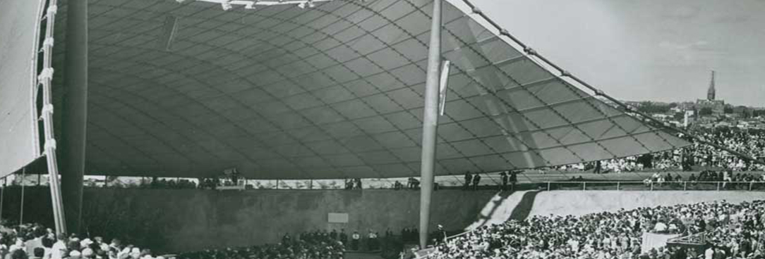Black and white image of Myer Music Bowl