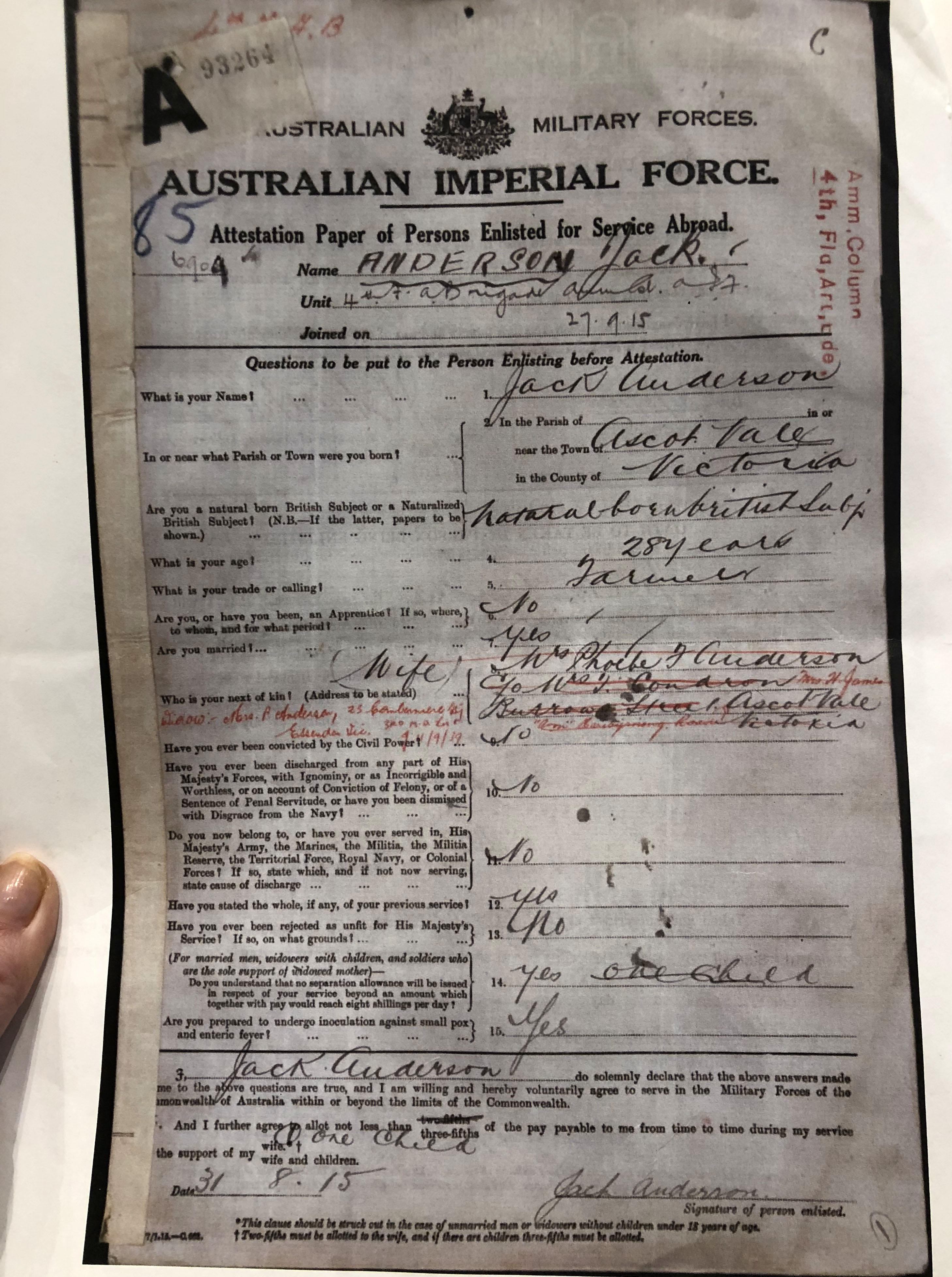 photo of the australian imperial force letterhead