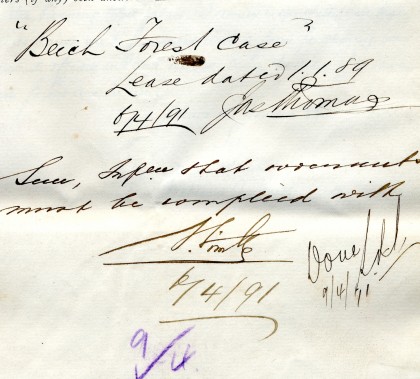 Detail of file note, N Wimble, 6 April 1891