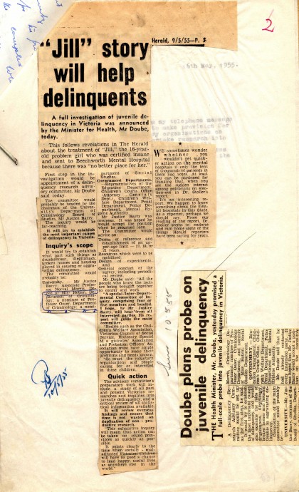 A page from the files relating to the Juvenile Delinquency Advisory Committee