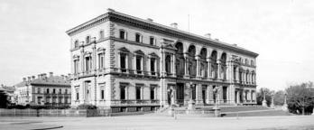 black and white photo of the old treasury building