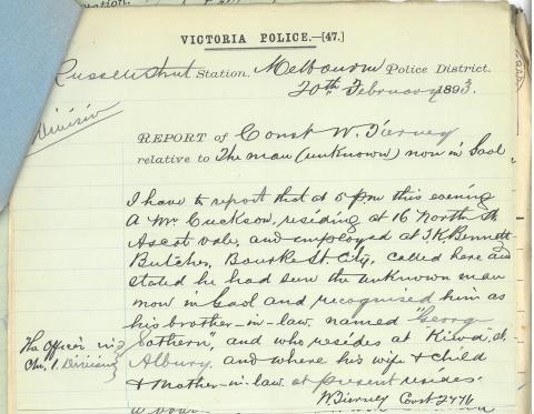 hand written police report whereby George's brother-in-law identifies him