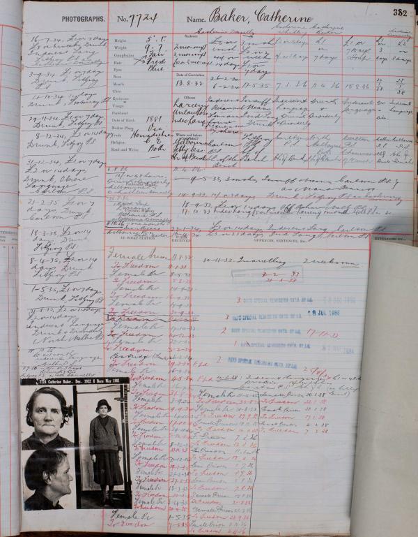 photo of a file for catherine baker which includes her photo and lots of handwritten notes