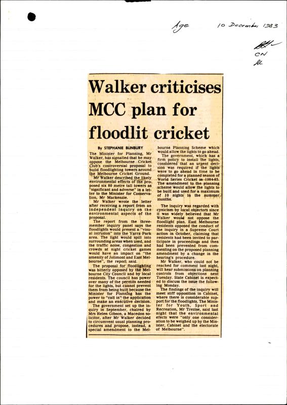 The Age, 10/12/1983 within VPRS 11544/P1, unit 649, “Melbourne Cricket Ground Development” file 32 1 312