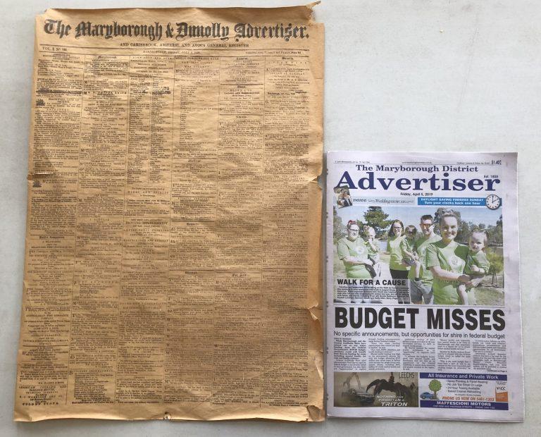 The Maryborough & Dunolly Advertiser from 1858 and today