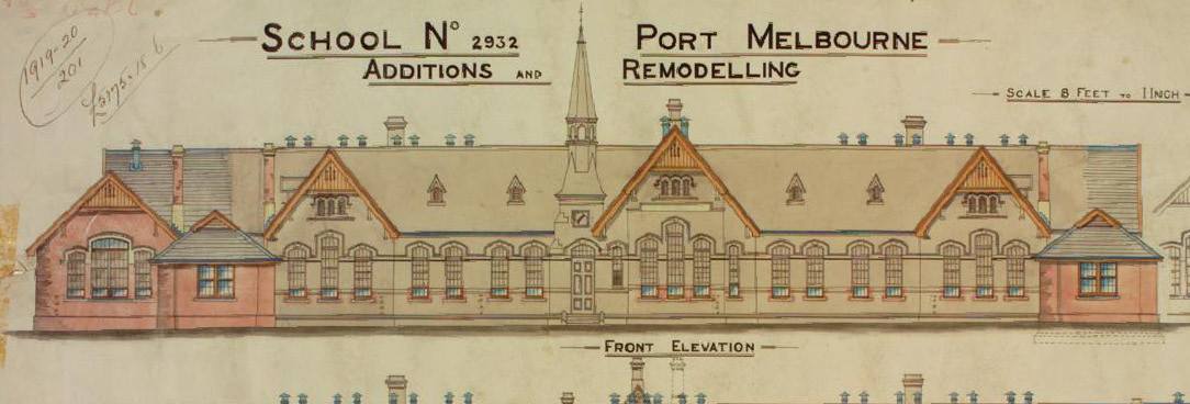 Port Melbourne State School Remodelling Out Offices, VPRS 3686/P9 SS 1427.51 Pre-metric colour building plan of Port Melbourne State School