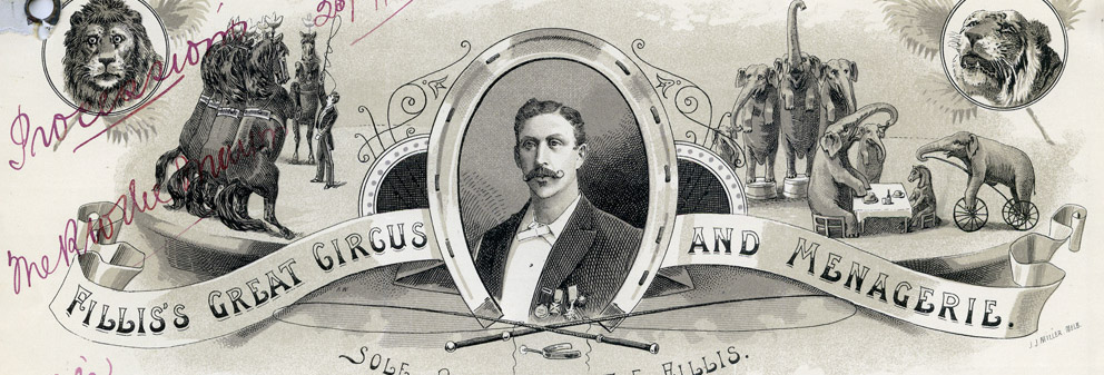 Black and white letter head from a circus