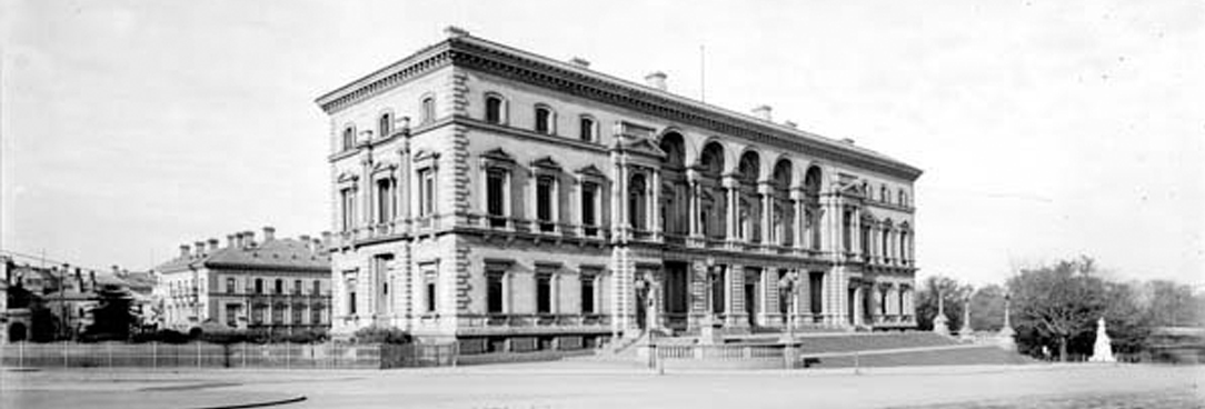 black and white photo of the old treasury building