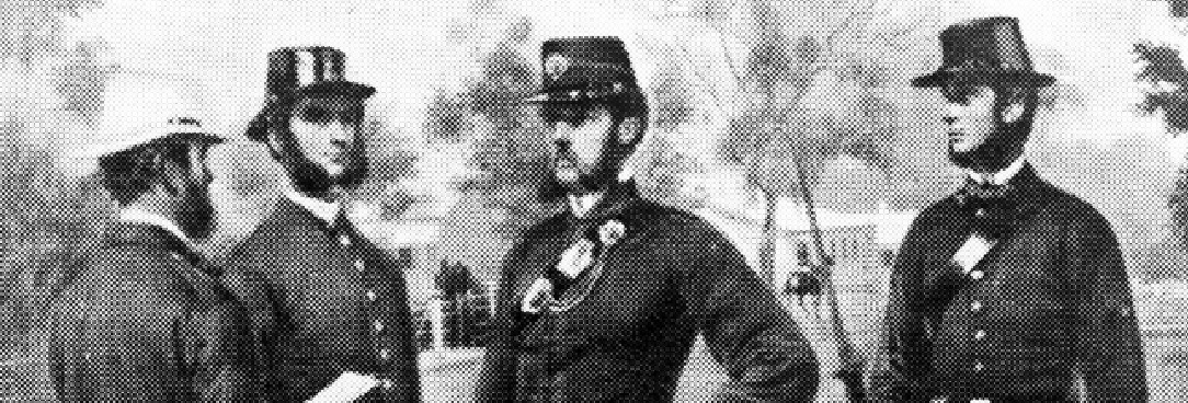 Black and white photo of Victoria Police in uniform from 1860