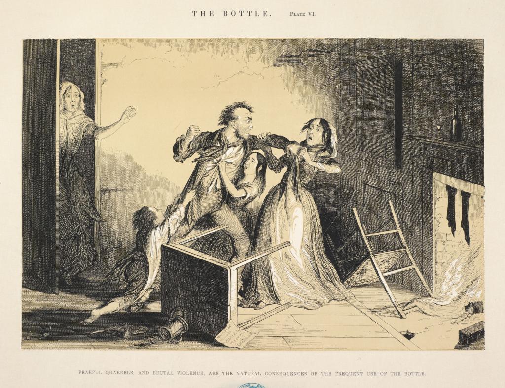 An etching of a domestic violence scene