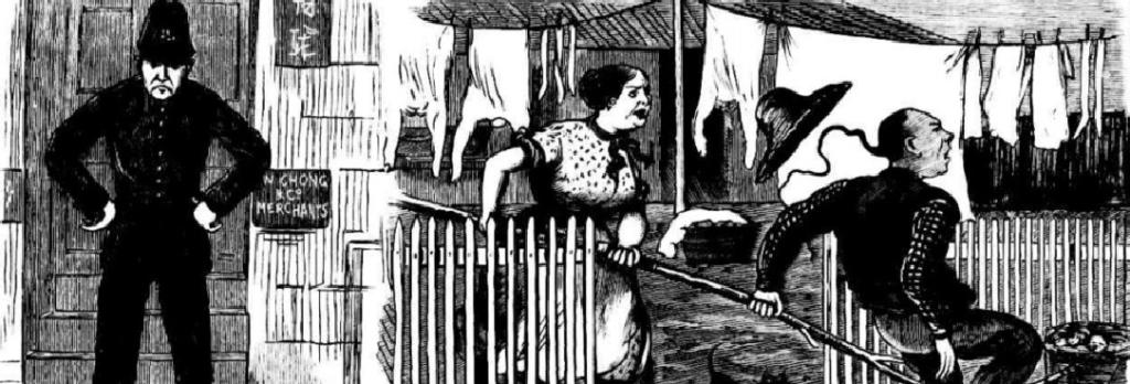 ‘Out you go, John! You and your smallpox’, Illustrated Sydney News, 1881, State Library New South Wales. ‘Out you go, John! You and your smallpox’, Illustrated Sydney News, 1881, State Library New South Wales.