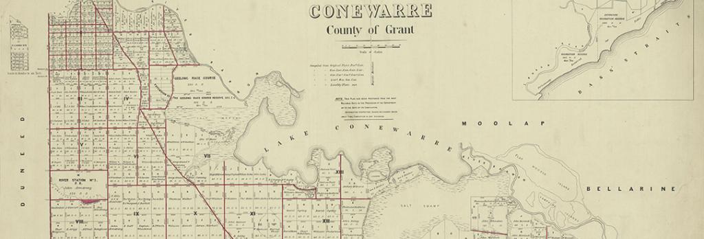 This Parish of Conewarre map dating from 1878 shows the location of three pre-emptive land purchases after licences were resumed and the land surveyed and sold. PROV, VPRS 8168, PROCC36; Conewarre.