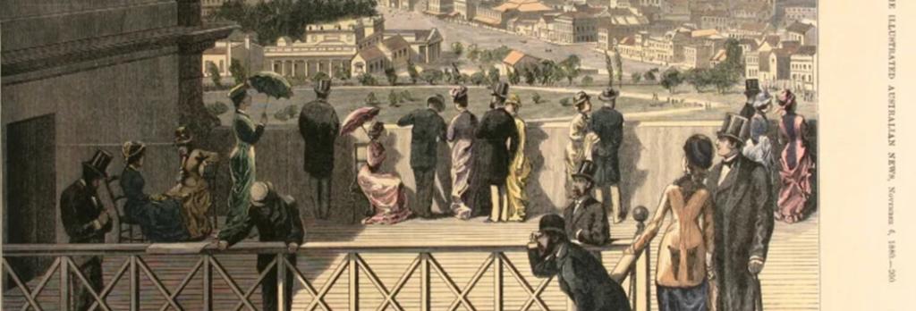 Figure 5: ‘A view from the balcony’, Illustrated Australian News, 6 November 1880, p. 200.