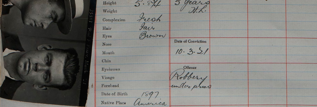 prisoner document with text robbery under arms