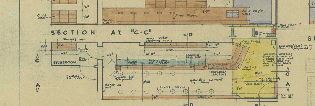 Close up of Pellegrinis original building plan
