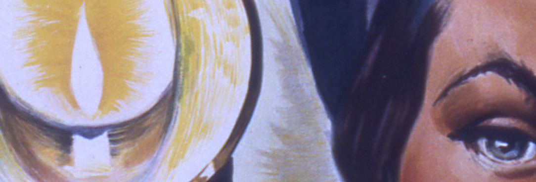 a colour painting of a woman's eye and lamplight