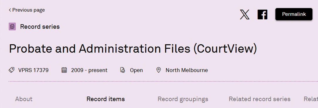 a screen shot of the probate digital record landing page