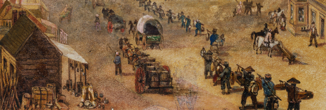 Painting by Sam Brees of Chinese heading to goldfields 