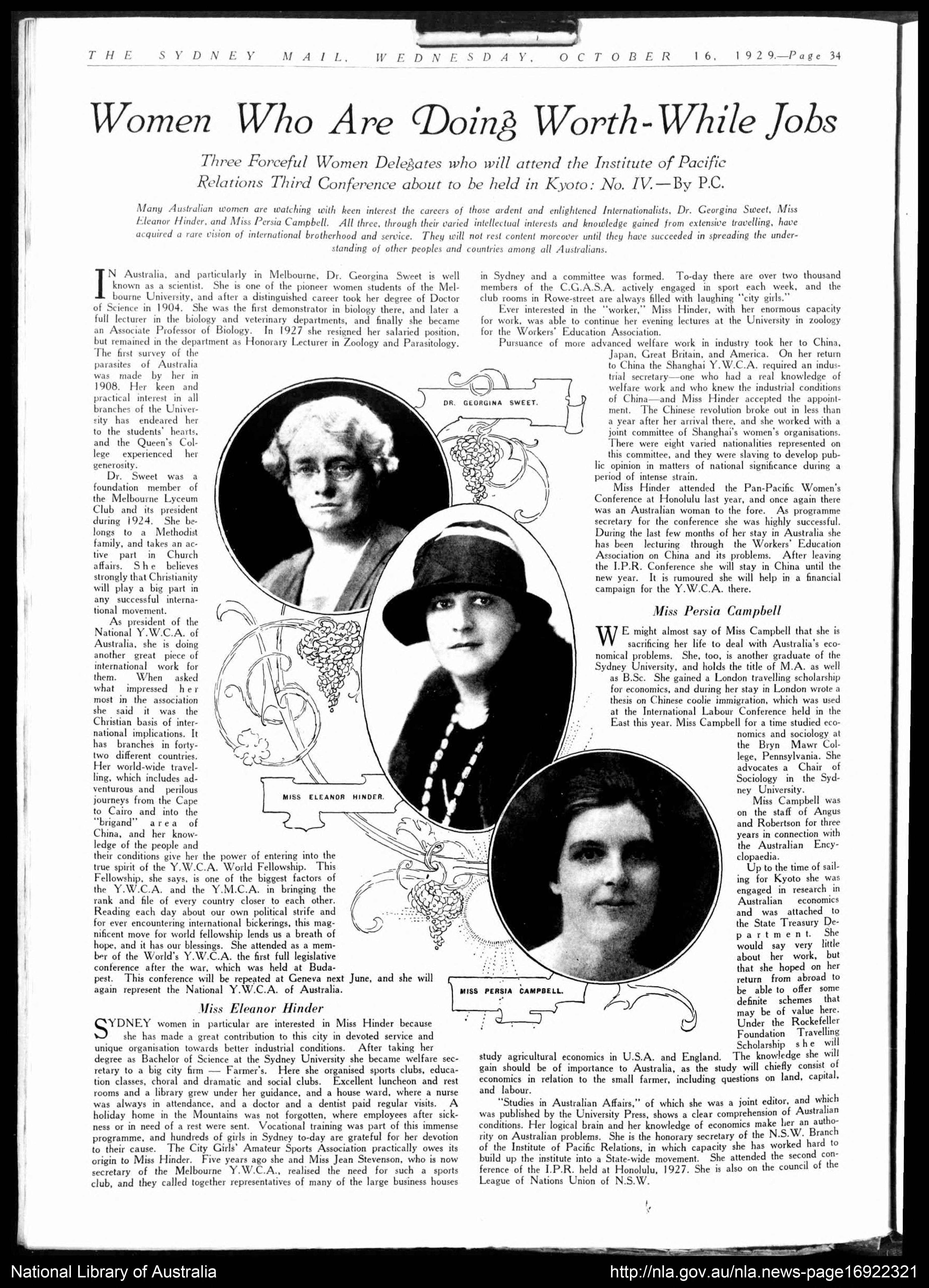 Persia Campbell, Sydney Mail 1929. Courtesy National Library of Australia