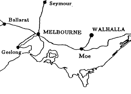 Map showing location of Walhalla