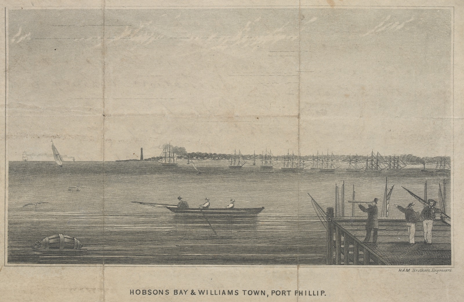 sketch of a bay with boats