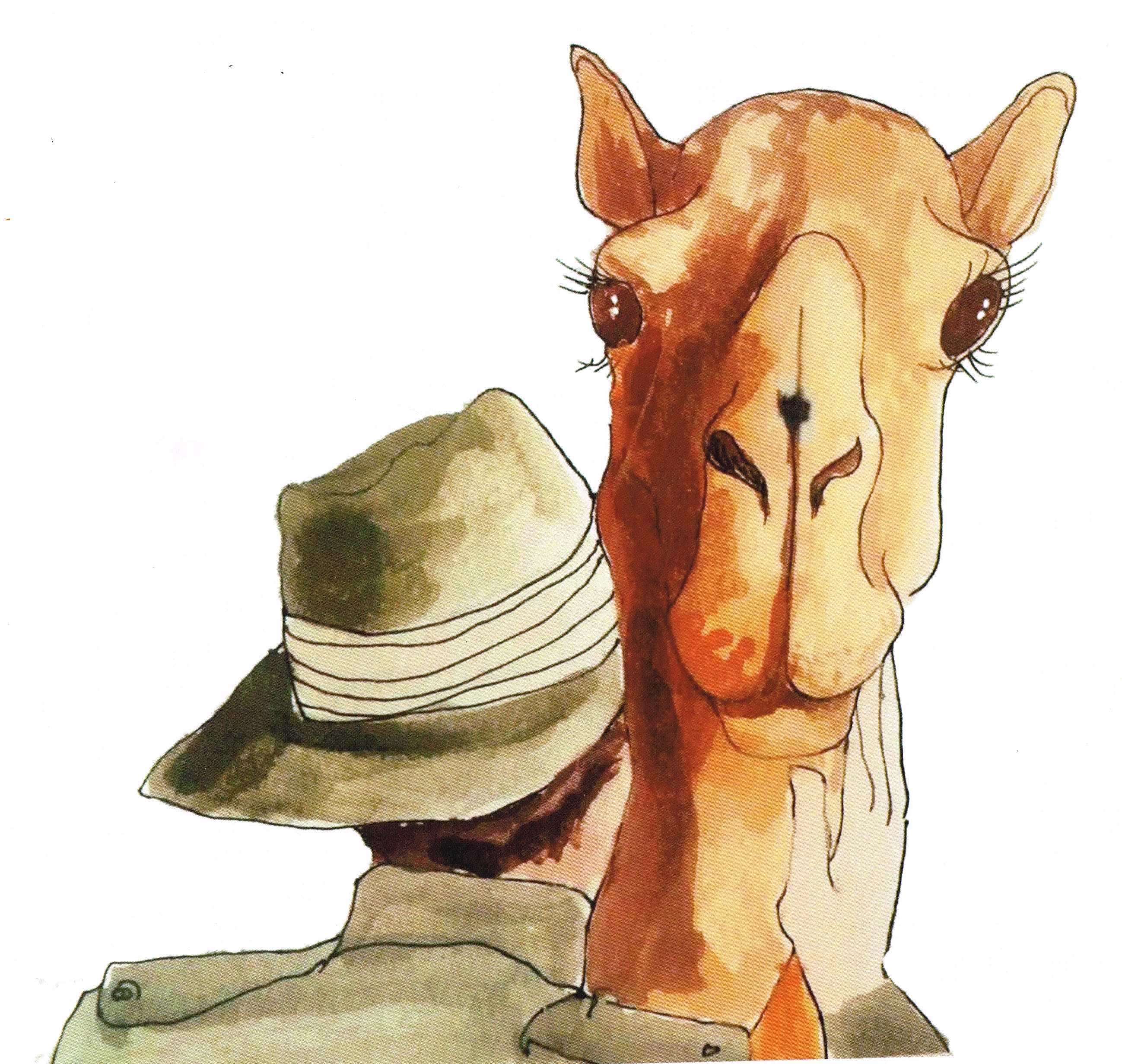 drawing of a camel being hugged by a soldier