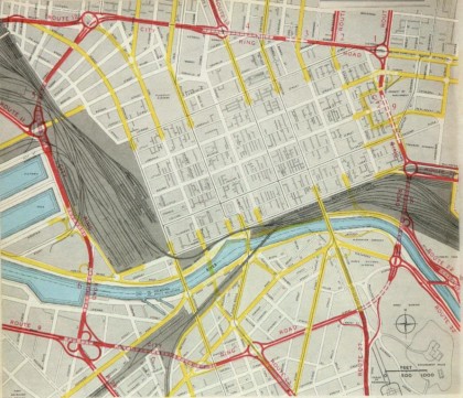 Melbourne and Metropolitan Board of Works (MMBW) plan of a proposed inner-city ring road that required Hawke Street, West Melbourne