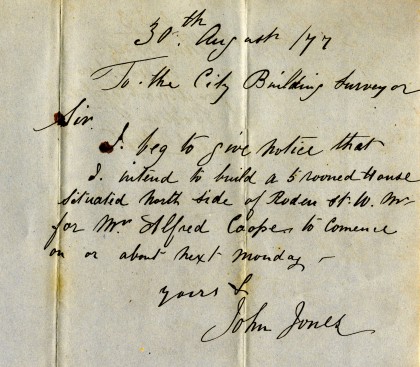 Notice lodged by John Jones on 30 August 1877