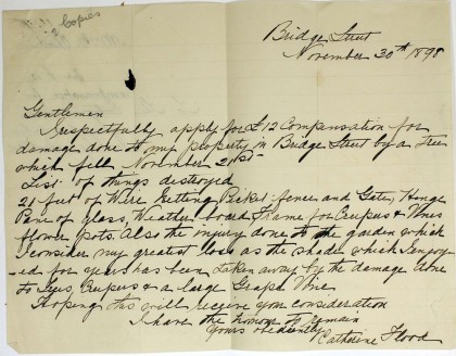 Catherine Flood’s letter to Bendigo Council, 30 November 1898. Bendigo Regional Archives Centre, VA 2389 Bendigo Council, VPRS 16936/P1 Inwards Correspondence, Unit 47, Bundle 8-30 November 1898.
