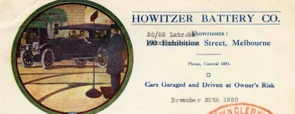 Letter from Howitzer Battery Company, Melbourne, dated 30 November 1920. 