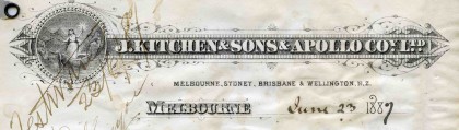 Letter from J Kitchen & Sons & Apollo Company, Melbourne, dated 23 June 1887. 