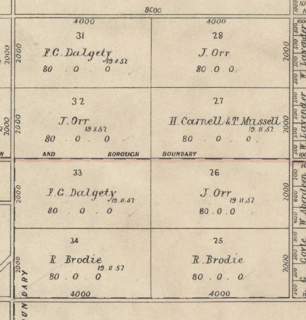 Image of map of Edgecombe parish plan showing portions 25 and 34.