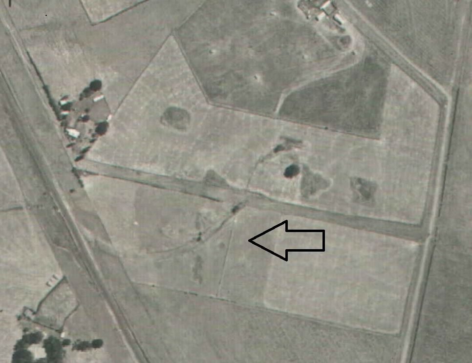 Image of portion of 1946 aerial photograph showing location of old railway siding.