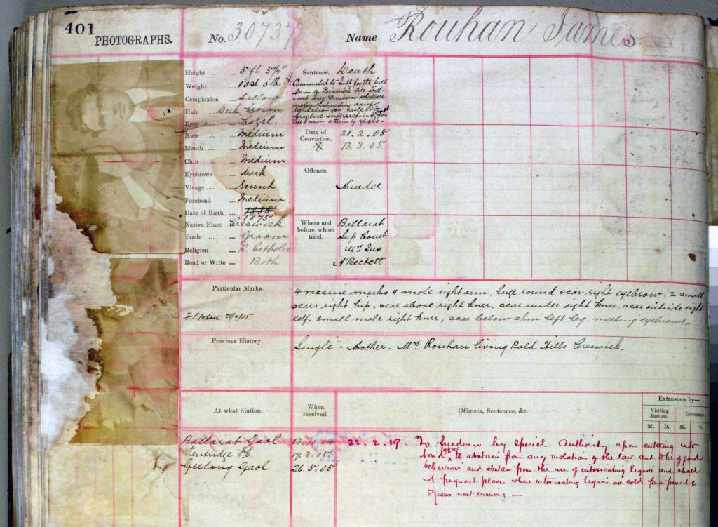 Criminal file with text and mug shots