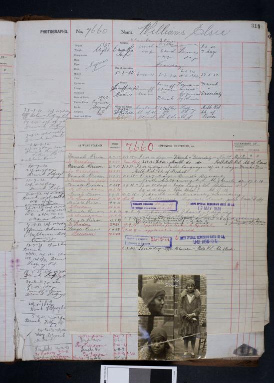 Elsie Williams in the Central Register of Female Prisoners