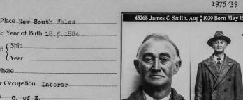 Black and white image, mugshot and police record