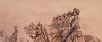 Watercolour depicting Aboriginal troopers on horseback