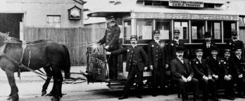 Horse drawn tram and workers 1890 