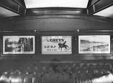 black and white photo of a train carriage