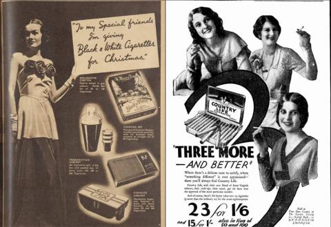 two advertisements featuring women 