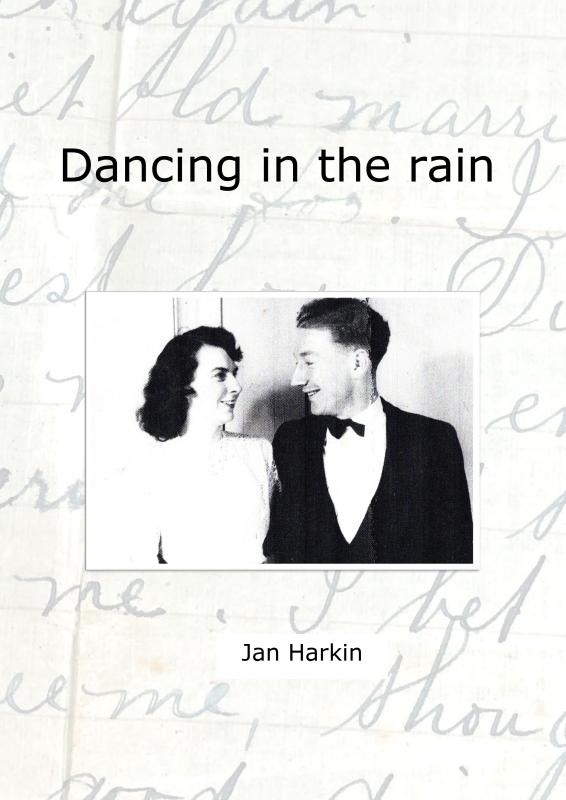 book cover for dancing in the rain with a happy couple, male and female, on the cover