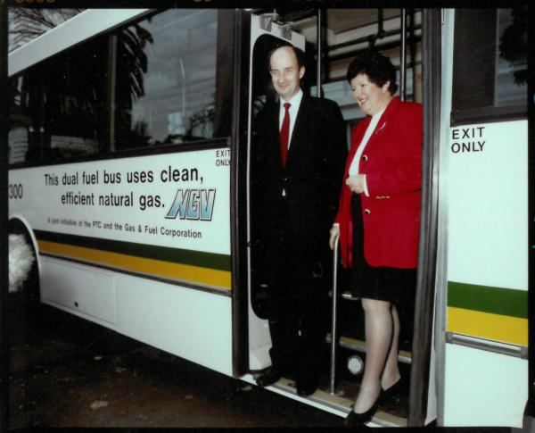 Joan Kirner with fellow Minister exiting a bus