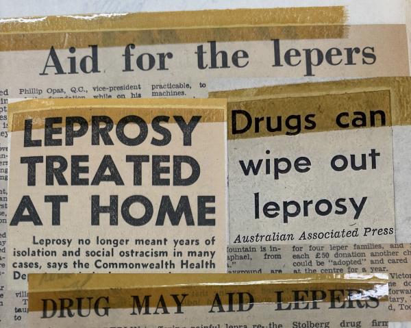 newspaper headlines about leprosy such as 'leprosy treated at home' 'drugs can wipe out leprosy'