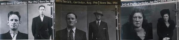 mugshots of two men and one woman from the Cartledge family