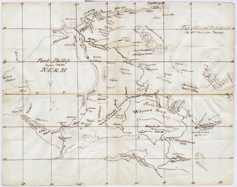 Hand drawn map of Port Phillip Bay 1830s