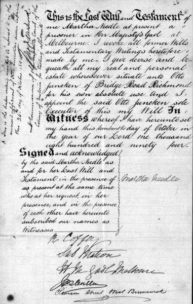 a copy of Martha's will in her handwriting
