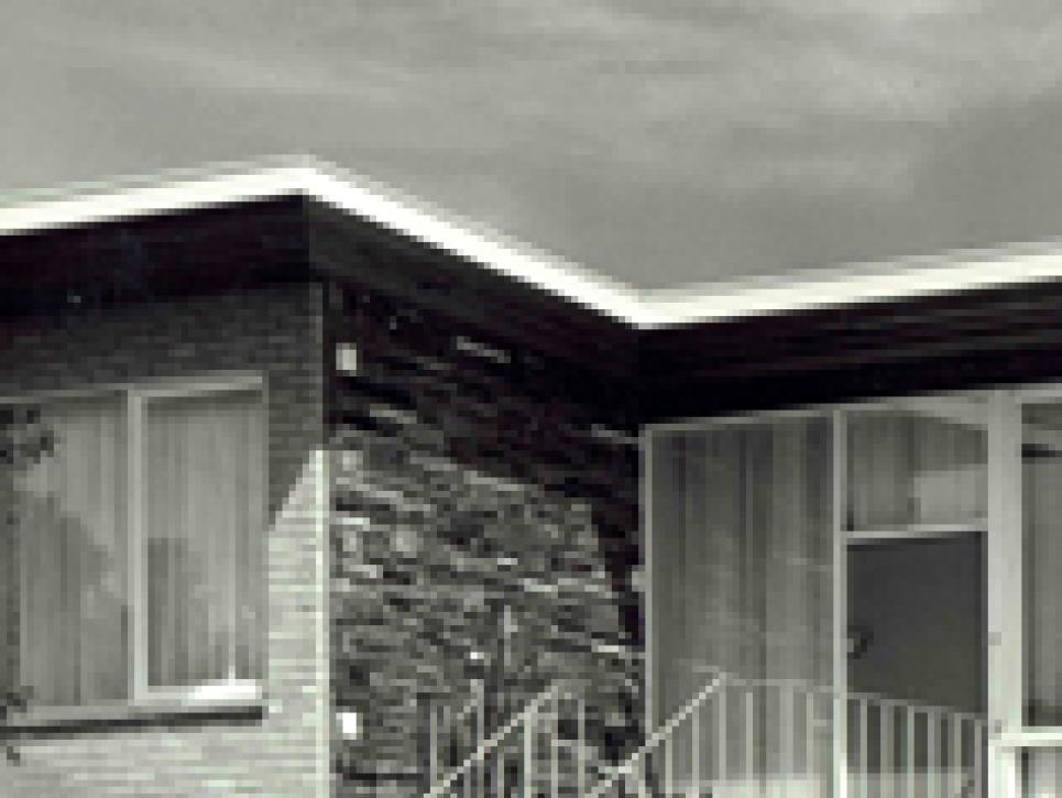 Detail of a photograph of Ilin House, 52 Walbundry Avenue, Balwyn North, 1958.