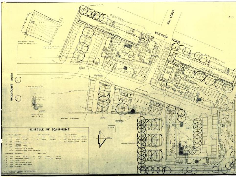 Details of the tree plantings and landscaping in the low-rise part of Debney’s Estate. PROV, VPRS 1808/P0, Unit 60, File D7 Debney Meadows Estate – Part 3, Drawing no. 10781/L.