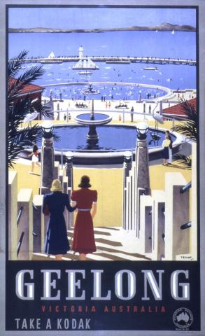 Trompf colour tourism poster of Geelong